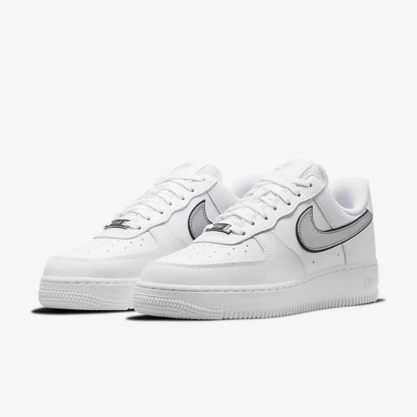 Nike Air Force 1 07 Essential Sneakers Dame Hvide Sort Metal Sølv | NK134FPM