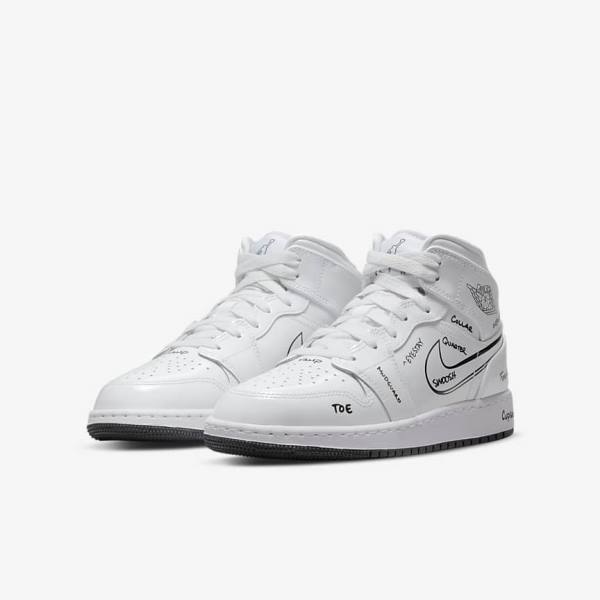 Nike Air Jordan 1 Mid Older Sneakers Børn Hvide Sort | NK075KYE