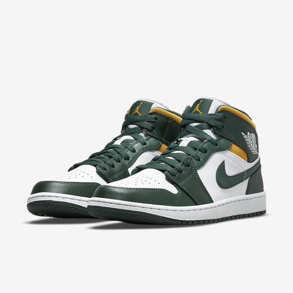 Nike Air Jordan 1 Mid Sneakers Herre Grøn Hvide | NK921CEG