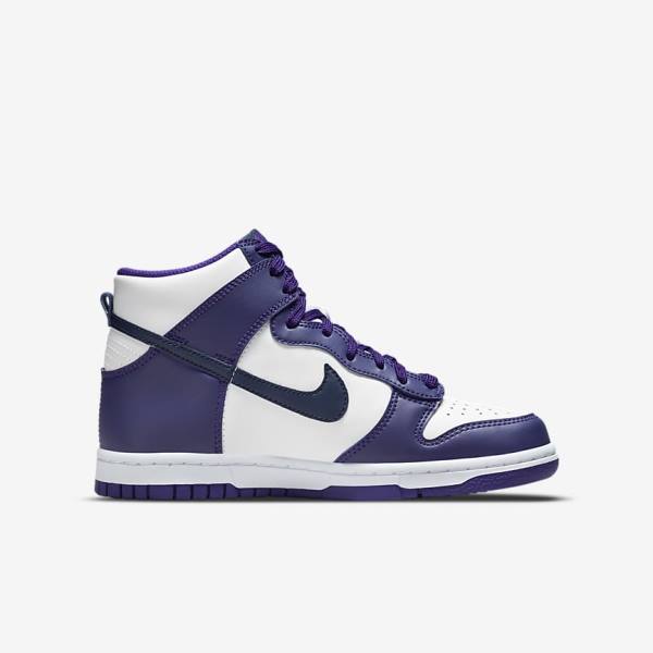 Nike Dunk High Older Sneakers Børn Hvide Lilla Mørkeblå | NK458UVZ