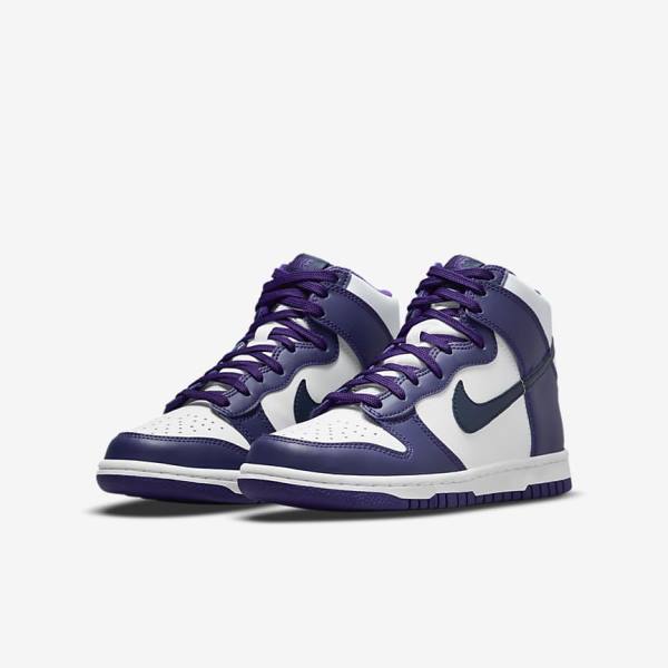 Nike Dunk High Older Sneakers Børn Hvide Lilla Mørkeblå | NK458UVZ