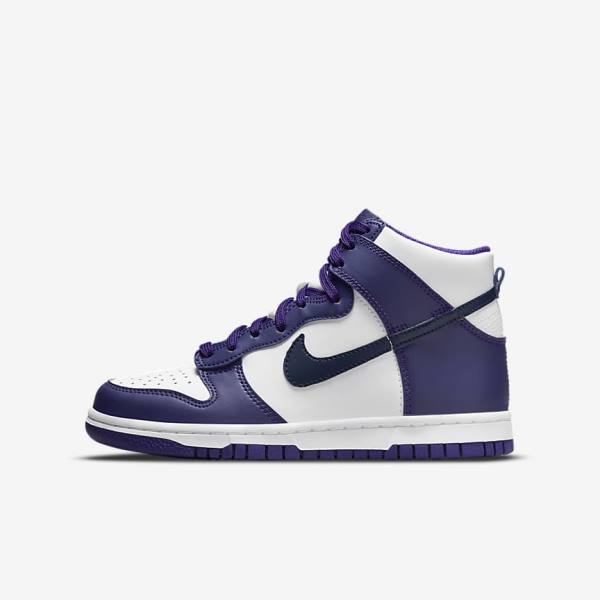 Nike Dunk High Older Sneakers Børn Hvide Lilla Mørkeblå | NK458UVZ