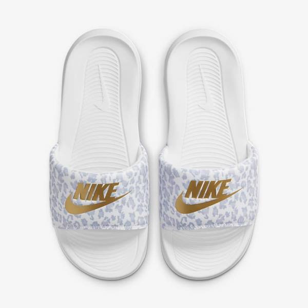 Nike Victori One Print Badesandaler Dame Hvide Grå Platin Metal Guld | NK916FCX