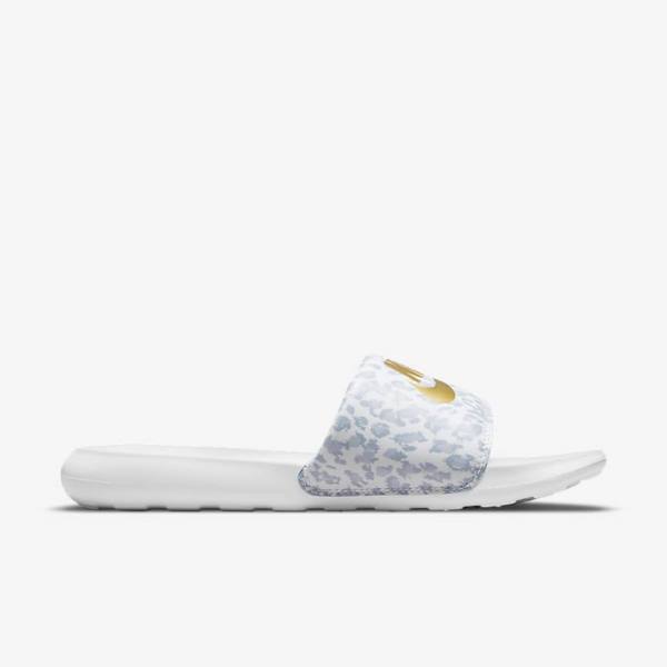 Nike Victori One Print Badesandaler Dame Hvide Grå Platin Metal Guld | NK916FCX