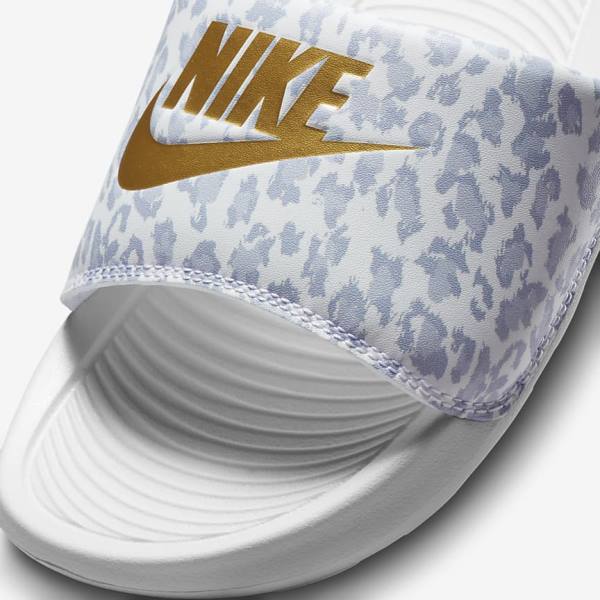 Nike Victori One Print Badesandaler Dame Hvide Grå Platin Metal Guld | NK916FCX