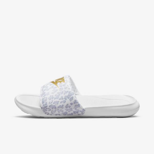 Nike Victori One Print Badesandaler Dame Hvide Grå Platin Metal Guld | NK916FCX