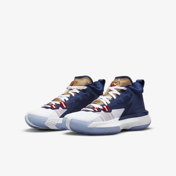 Nike Zion 1 Older Sneakers Børn Blå Hvide Metal Guld Rød | NK103ZJK