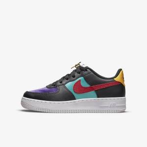 Nike Air Force 1 LV8 EMB Older Sneakers Børn Sort Turkis Lilla Rød | NK063RXI