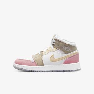 Nike Air Jordan 1 Mid SE Older Sneakers Børn Hvide Grøn | NK795RLB