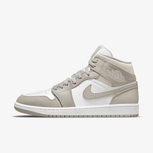 Nike Air Jordan 1 Mid Sneakers Herre Grå Hvide Lysebeige | NK928FLI