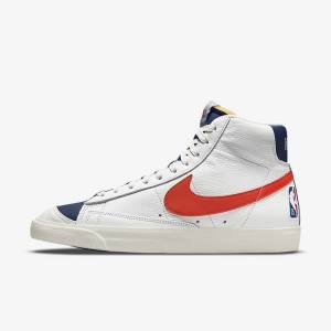 Nike Blazer Mid 77 EMB Sneakers Herre Hvide Blå Orange | NK509EGK