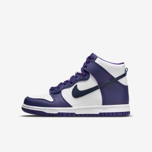 Nike Dunk High Older Sneakers Børn Hvide Lilla Mørkeblå | NK458UVZ