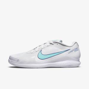 Nike NikeCourt Air Zoom Vapor Pro Hard-Court Tennissko Herre Hvide Lysebeige Kongeblå Blå Turkis | NK546HNA