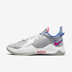 Nike PG 5 Basketball Sko Dame Metal Sølv Kongeblå Rød | NK416JDO