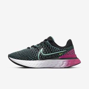 Nike React Infinity Run Flyknit 3 Road Løbesko Dame Sort Lyserød Turkis Turkis | NK358OMV