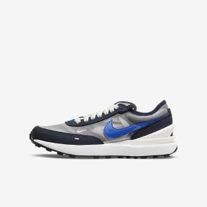 Nike Waffle One Older Sneakers Børn Mørkeobsidian Sort Kongeblå | NK846RUI
