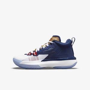 Nike Zion 1 Older Basketball Sko Børn Blå Hvide Metal Guld Rød | NK479LHQ